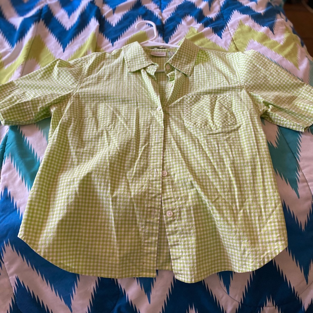 Green and White Button-Down Dress Shirt